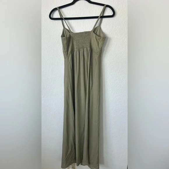 NWT Monteau linen blend Maxi Dress, olive green button down, size XS - Picture 3 of 5